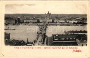 Budapest, látkép a Királyi palotától, Lánchíd, a Ferenc József téren (ma Széchenyi István tér) még lakóépületek a paloták helyett (EK)