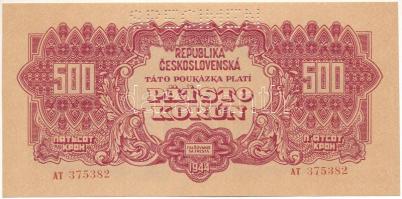 Csehszlovákia 1944. 500K "AT 375382", "SPECIMEN (MINTA)" perforációval T:UNC kis sarokhajlás Czechoslovakia 1944. 500 Korun "AT 375382", with "SPECIMEN" perforation C:UNC Krause P#49s