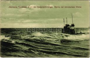 S.M. U-IV osztrák-magyar tengeralattjáró / K.u.k. Kriegsmarine Unterseeboot IV. Germania Tauchboot U 4 der Oesterreich-Ungar. Marine bei stürmischem Wetter / Austro-Hungarian Navy submarine "U 4". Carl Speck Marinephotograph (Rb)