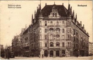 1908 Budapest V. Báthory utca, villamos, Csillag József és Társa, Barta S. papírkereskedés üzlete (EK)