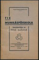 Tíz munkásfőiskola beszámolója az 1941-1942. munkaévről. Magyar Dolgozók Népkönyvtára 4. sz. Bp., 1942, Magyar Dolgozók Országos Hivatásszervezete (Bánsági Ádám-ny.), 32 p. Kiadói tűzött papírkötés, a borítón kisebb folttal, egyébként jó állapotban. + Benne a Magyar Dolgozók Országos Hivatásszervezete a kiadványhoz mellékelt levele.