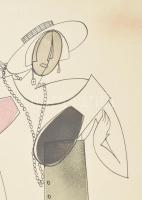 Vlagyimir Lebedev (1891-1967): Art deco hölgy kalapban. Tus, vegyes technika, papír. Jelzés nélkül. ...