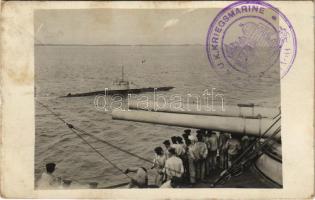 1916 S.M. U-XVIII osztrák-magyar tengeralattjáró és az SMS Árpád / K.u.k. Kriegsmarine Unterseeboot XVIII / Austro-Hungarian Navy submarine &quot;U 18&quot;. photo (fl)