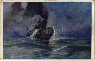 Torpedierung des ital. Panzerkreuzers &quot;Amalfi&quot;. Offizielle postkarte des Österreichischen Flottenvereines zu Gunsten des Kriegsfürsorgeamtes, des Kriegshilfsbüro und des Roten Kreuzes - K.u.K. Kriegsmarine / WWI Austro-Hungarian Navy, bombarding of the Italian armored cruiser &quot;Amalfi&quot; s: Harry Heusser (ázott sarok / wet corner)