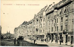 Budapest XI. Fehérvári út (mai Bartók Béla út), húscsarnok, üzletek, kávémérés, fodrászat, villamos (EK)