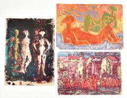 Durkó Gábor (1916-2003), össz. 3 db mű: Aktok és alakok. Monotípia, papír, mindegyik jelzett, lapszéli sérülésekkel, 27x39,5 és 42x30 cm közötti méretekben