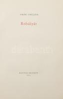 Omár Chájjám: Robáiyát. Fordította Hegyi Endre. Bp., 1959, Magyar Helikon. Szász Endre 135 eredeti rézkarcával. Számozott (846./2000), és a művész, Szász Endre (1926-2003) által aláírt példány. Kiadói selyemkötésben, a gerinctől elvált és kijáró lapokkal, foltos borítóval, de ezeket leszámítva, összességében jó állapotban.