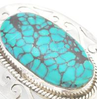 Ezüst(Ag) medál türkizzel, jelzett, 4,5×3,5 cm, bruttó: 12,7 g