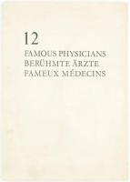 Kass János (1927-2010), 12 db rézkarc: 12 híres orvos.12 Famous Physicians. Rézkarc, papír, jelzett a karcon.19x9 cm. Kiadói kissé foltos mappában, kiadói kísérőfüzettel. Egyik lap szélén néhány apró folt, máskülönben jó állapotban