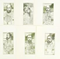 Kass János (1927-2010), 12 db rézkarc: 12 híres orvos.12 Famous Physicians. Rézkarc, papír, jelzett ...