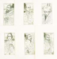 Kass János (1927-2010), 12 db rézkarc: 12 híres orvos.12 Famous Physicians. Rézkarc, papír, jelzett ...