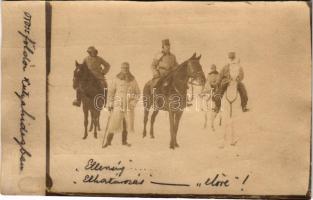 1915 Orosz földön kutyahidegben, katonák. Osztrák-magyar tábori posta / WWI K.u.k. military field post from Russia, soldiers. photo + "M. kir. 201. Honvéd gyalog..."