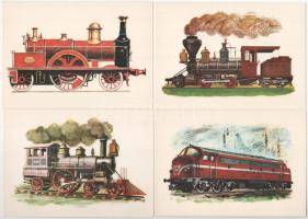 MOZDONYOK 1769-1860 és 1861-1962 (Képzőművészeti Alap) - 36 db modern képeslap két tokban / LOCOMOTI...