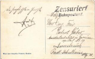 Kraków, Krakkau, Krakkó; Pomnik Mickiewicza / monument (EK) + "Zensuriert Bahnpostamt"