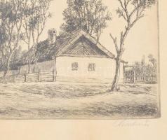 Paulovits Pál (1892-1975): Faluvége. Rézkarc, papír, jelezve jobbra lent, üvegezett fakeretben. Lap ...