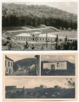 Komló - 4 db modern város képeslap: Szocializmus, Sporttelep, Dohányáruda (Képzőművészeti Alap, Művé...