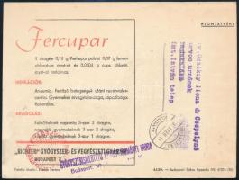 1935-1951 A Richter Gedeon Rt. gyógyszergyár Fercupar tabletta reklámnyomtatvány, háború előtti graf...