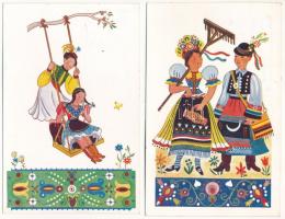 2 db RÉGI magyar folklór művészlap, népművészet / 2 pre-1945 Hungarian folklore art postcards