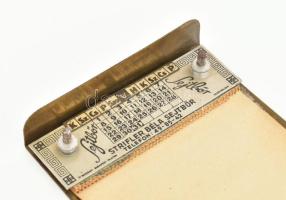 cca 1936 Strifler Béla budapesti sejtbőr (cipőtalp alapanyag) gyár notesztartó fém reklám mozgatható...