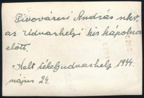 1944 Magyar szkv. a székelyudvarhelyi (Erdély) kis kápolna előtt, fotó hátoldalt részletes leírással...