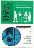 4 db modern magyar propaganda képeslap: Magyar Ifjúság a Magyar Kommunista Ifjúsági Szövetség központi lapja, Világ Ifjúsága a Magyar Kommunista Ifjúsági Szövetség nemzetközi ifjúsági magazinja