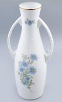 Hollóházi kékvirágos kétfüles váza. Jelzett, hibátlan, m: 36 cm