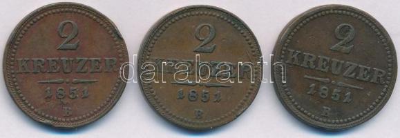 1851B 2kr Cu (3db) T:F ph. Adamo M5