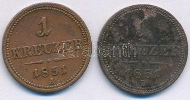 1851B 1kr Cu + Ausztria 1851A 1kr Cu T:XF-F patina, ü., az egyiken lapkahiba