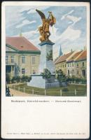 cca 1900-1910 Kézdi-Kovács László (1864-1942) festőművész, műkritikus autográf aláírása egy a budapesti Honvéd-emlékművet ábrázoló színes képeslap hátoldalán.