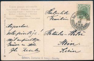1907 Tábori posta képeslap 5 Heller bérmentesítéssel K. und K. KRIEGSMARINE / S.M.S. ERZHERZOG KARL