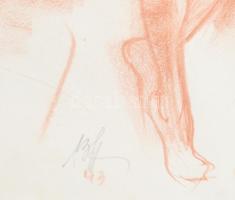 Olvashatatlan jelzéssel: Női akt. Vöröskréta, papír, üvegezett fakeretben. 34x22 cm