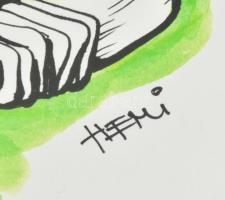 Hemmert László (1953-2018): Két kéz - egy száj, kívül-belül... (karikatúra). Tus, akvarell, papír, j...