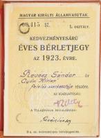 1923 Révész Sándor (1865-1928) újságíró, a Győri Hírlap felelős szerkesztőjének fényképes vasúti iga...