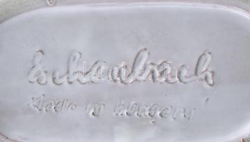 Eschenbach Jenő (1908-1981): Esernyős férfi kutyával. Mázas kerámia, jelzett, kis mázkopással, m: 18...