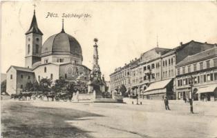 Pécs Széchenyi tér a Dzsámival, a Nádor Szállodával és Stern Mór utódainak üzletével