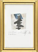 Helényi Tibor (1946-2014): Vágtázó rombusz. Vegyes technika, papír. Jelzett. Üvegezett fakeretben. 5,5x5 cm