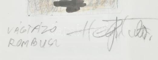 Helényi Tibor (1946-2014): Vágtázó rombusz. Vegyes technika, papír. Jelzett. Üvegezett fakeretben. 5...