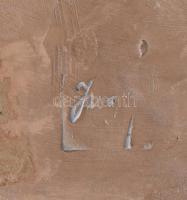 Izsépy Margit: Kutyát sétáltató lány. Mázas kerámia, jelzett, hibátlan, m: 23 cm