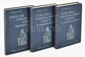 Ettore Pais: Storia della Sardegna e della Corsica durante il dominio romano. Parte I-II. + La civilt? dei nuraghi. Sardegna preromana. Cagliari,én., Edizioni Anastatiche 3T. Olasz nyelven. Hasonmás kiadás. Kiadói egészvászon-kötések, a sarkain ütődésnyommal.