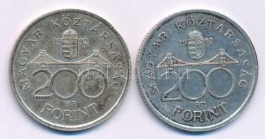 1992. 200Ft Ag "MNB" (2x) T:AU,XF patina Adamo F13