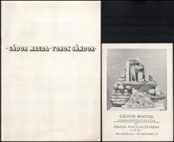 1980-1990 Gádor Magda 2 kiállítási katalógusa:  1980 Gádor Magda szobrászművész kiállítása. Bp., 1980, Óbudai Pincegaléria. Fekete-fehér képekkel illusztrált. Kiadói papírkötés.;   Gádor Magda. Török Sándor. Bp., 1990, Vigadó Galéria. Színes képekkel illusztrált. Kiadói papírkötés.;