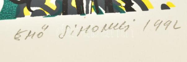 Simonyi Emő (1943-): Álom zöldben, 1992. Szitanyomat, papír. Jelzett, számozott (22/40). 58x42 cm