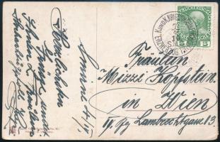 1910 Tábori posta képeslap 5 Heller + a képoldalon 20 para bérmentessel K.und K. KRIEGSMARINE / S.M.S. ERSHERZOG FRIEDRICH - WIEN