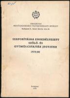 Szaporításra engedélyezett szőlő- és gyümölcsfajták jegyzéke 1979/80. Bp., 1979, Országos Mezőgazdasági Fajtakísérleti Intézet. Kiadói papírkötés, foltos borítóval.