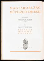 Horváth Henrik: Budapest művészeti emlékei. Az előszót írta: Gerevich Tibor. Magyarország művészeti emlékei II. köt. Bp., 1938,Műemlékek Országos Bizottsága - Kir. M. Egyetemi Nyomda, 97+(8) p.+ CLX+(5) t. Gazdag fekete-fehér képanyaggal illusztrált. Kiadói félbőr-kötés, a borítón kis kopásnyomokkal, kis foltokkal, intézményi bélyegzésekkel.