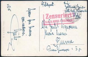 1915 Tábori posta képeslap K.u.K. MARINEFELDPOSTAMT / POLA , piros / red Zensuriert / S.M.S. ERZH. FRIEDRICH