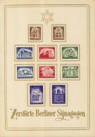 1949 A berlini zsidó közösség emléklapja 10 db emlékbélyeggel a lerombolt zsinagógák képeivel / Conm...