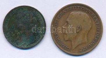 Nagy-Britannia 1879. 1/2p bronz Viktória + 1913. 1p bronz V. György T:F patina, ph Great Britain 1879. 1/2 Penny bronze Victoria + 1913. 1 Penny bronze George V C:F patina, edge error