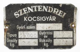 1953 Szentendrei Kocsigyár fém tábla teherkocsihoz 14x9 cm