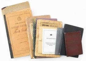 cca 1880-1950 13 db régi bizonyítvány, igazolvány tagsági igazolvány, temetkezési könyv, stb